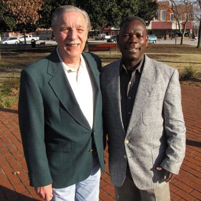 Brother Amartey and Brother Tom Davis, who sponsored the first Messiah Crusade, at the Covington Square in Georgia